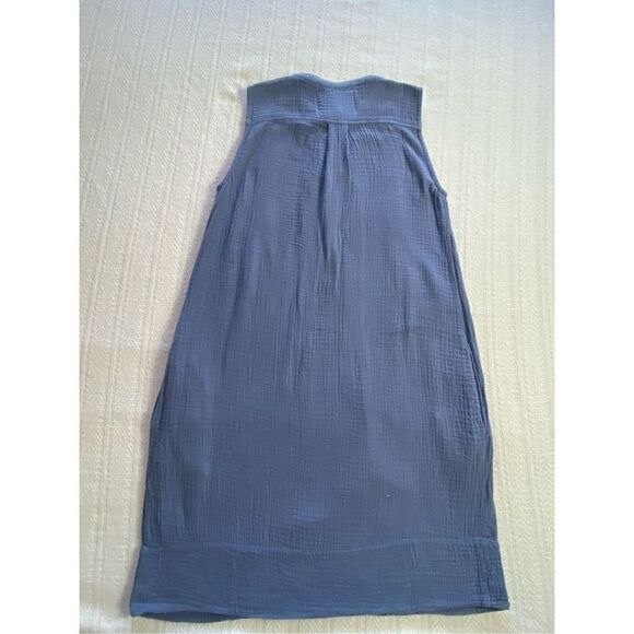 LOLA RIVER Womens LARGE Solid Pleated Button Front Swing Dress - BLUE - Picture 7 of 9